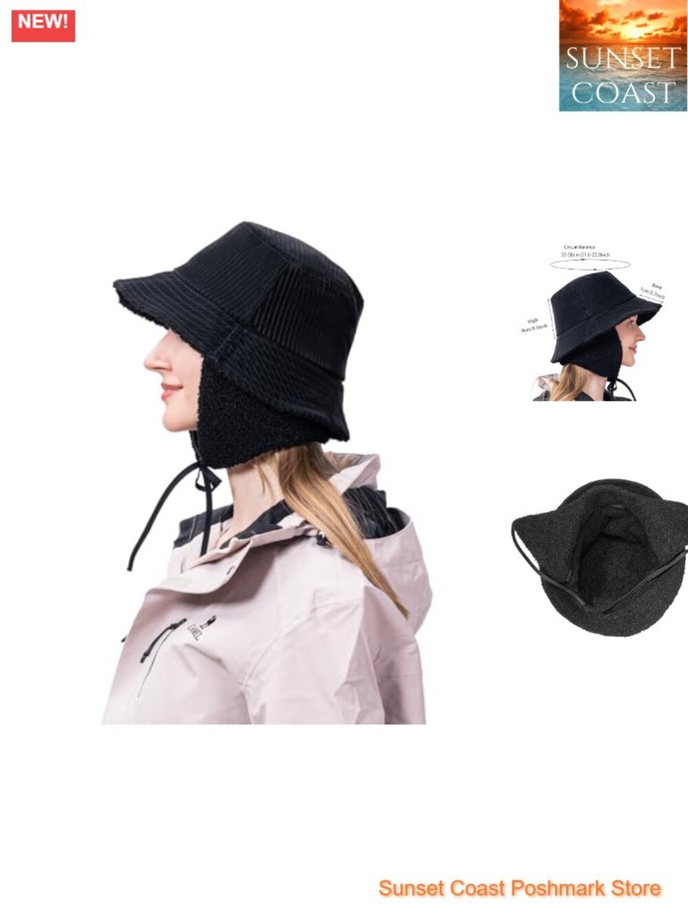 Faux Fur Winter Cloche Hat with Ear Flaps Waterproof Rain Hat with Brim